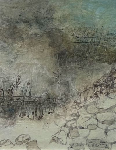 Storm damage, 40cm x 40cm. Pigment, gesso and size on board